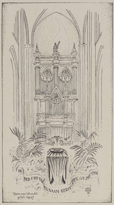 300417 Interieur van de Domkerk (Domplein) te Utrecht met op de voorgrond het doopbekken, opgesteld ter gelegenheid van ...